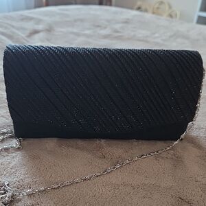 Elegant Black Clutch with Silver Chain